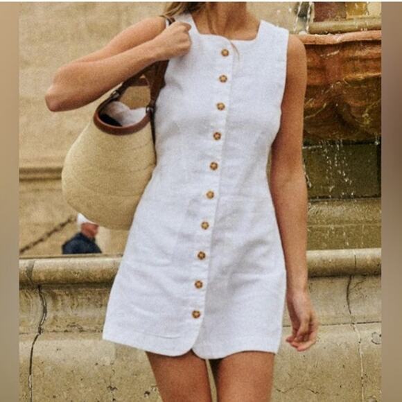 Commense White Button Down Mini Dress Size Small - Picture 2 of 7